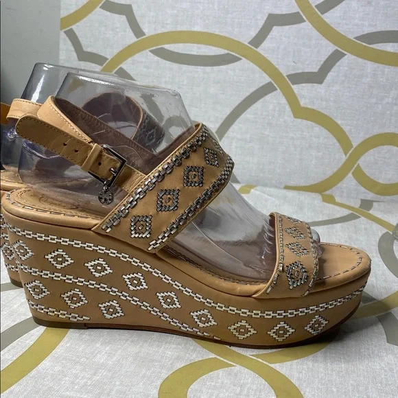 Tory Burch Blake 80mm Natural Vachetta Ankle Strap Wedge Sandals - Picture 6 of 8